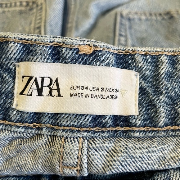 Zara Denim Blue Jean Shorts Distressed High-Waisted Women’s Size 2 - Picture 5 of 7